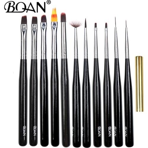 BQAN Black Wood Nail Art Design Painting Polish Brush UV Gel Nail Draw Pen Tools Round Head Black Wood Handle With Metal Cap