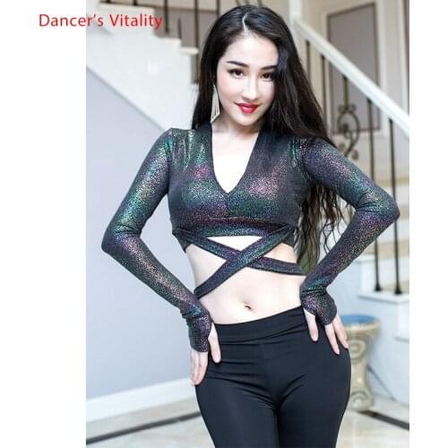 Belly Dance Suit V-Neck Top Long Sleeve Pants Performance Clothes Set Female Adult Elegant Shirt Trousers Practice Clothing
