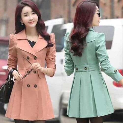Fashion Womens Windbreaker Outerwear Spring and Autumn Slim Clothing Medium And Long Korean Version Outerwear womens lining