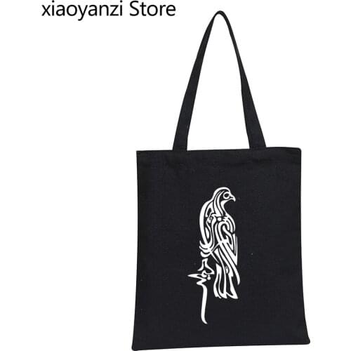 Muslin Culture Arabic Black Birds Funny Women Canvas Shopping Bag printing Eco Handbag Tote Reusable Grocery Shopper Bags
