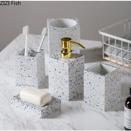 Five-piece Bathroom Set Resin Soap Dispenser and Mouthwash Cup Set Toilet Brush Modern Home Hotel Bathroom Accessories Wash Kit