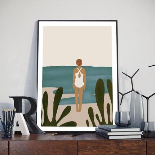 Wall Art Canvas Painting Girl Swimming Modern Posters and Prints Wall Pictures for Living Room Bathroom Decor Indoor Decorations