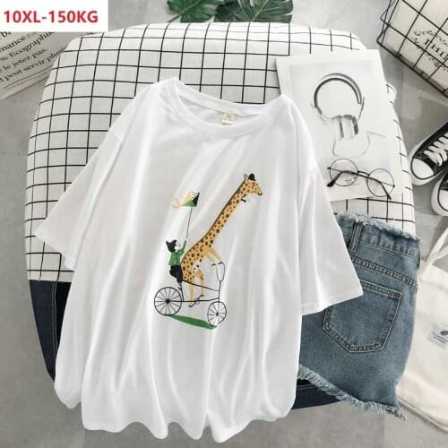 New summer cartoon funny t-shirts women plus size short sleeve tees cotton 8XL 10XL loose animal giraffe tops 58 62 56 60 54 50