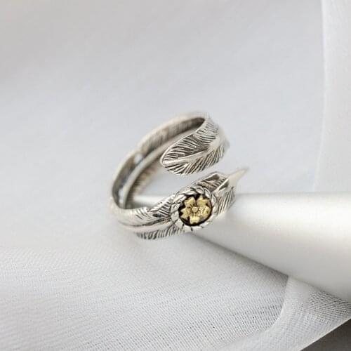 Hot new 925 Sterling Silver feather Open Ring Fashion Part Jewelry Gifts adjustable size retro fashion tide flow open ring