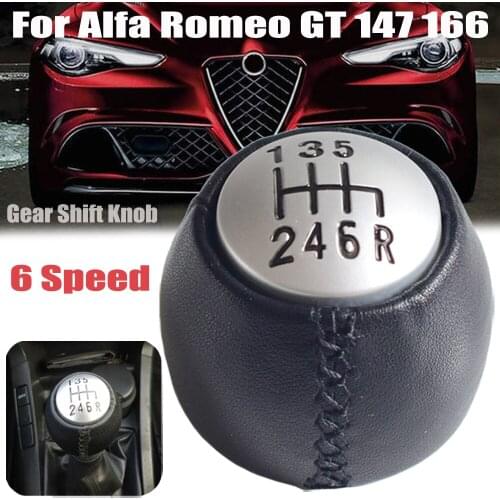 Black Leather Auto Gear Shift Knob For Alfa Romeo GT 147 166 Manual 6 Speed Cae Stick Change Lever KnobShifter HandBall