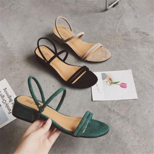 Summer Fashion Women Narrow Band Slip On Gladiator Sandals Ladies Shoes Open Toe Med Heel Sandals Female Outdoor Slippers