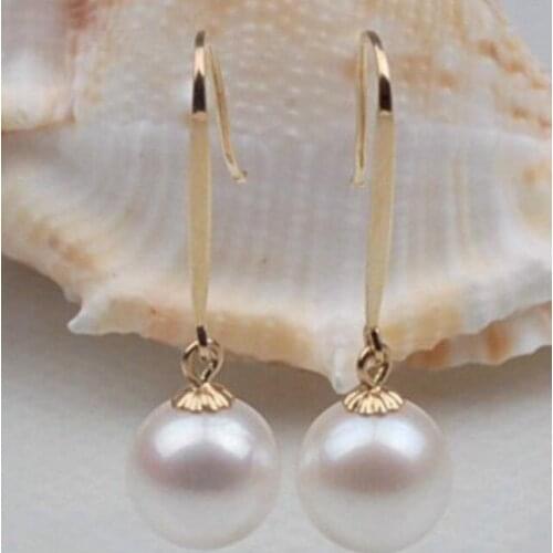 PERFECT ROUND AAA SOUTH SEA GENUINE 9-10MM WHITE LOOSE PEARL EARRING 14K/20 SETTING