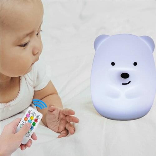 Silicone Bear Dog Monkey Fox Night Light Touch Sensor Remote Control RGB LED Timer USB Rechargeable Children Baby Bedside Lamp