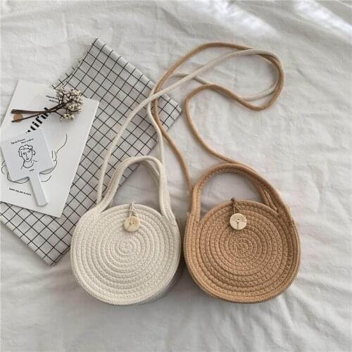 Straw bag small round cake crossbody female bag round cotton rope one-shoulder woven bag beach bag sen