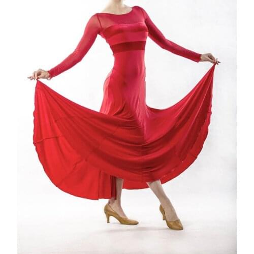 Modern Ballroom Dancing Dress New Pattern 2018 Round Neck Joint Waltz Package Buttocks Will Pendulum Performance Skirt W18023