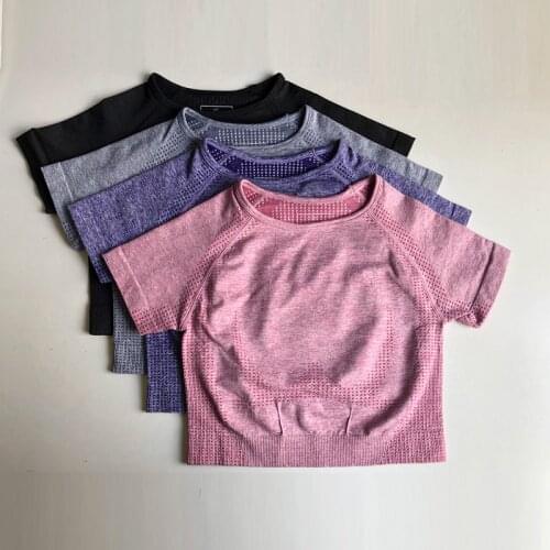 Vital seamless yoga top shirt short sleeves workout gym crop top for women seamless sports shirts gym clothes