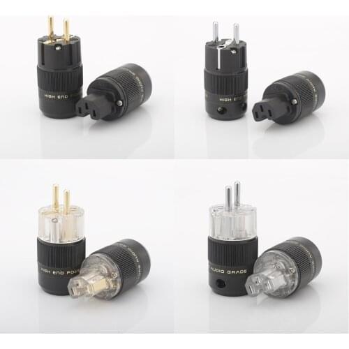 Hight Quality 24K Gold Plated Brass Schuko AC power plug+IEC power connector hifi EU audio power adapter connector plug