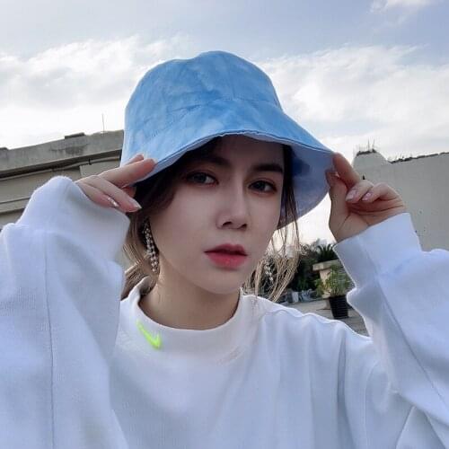 New Internet Red tie-dyed Fishermans Hat Womens Shaking Outdoor Fashion Double-sided Potted Travel Hat Free Shipping