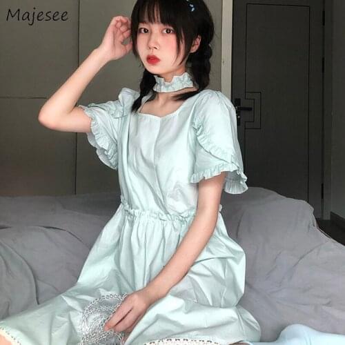 Dresses Women Preppy Basic Simple Ruffles Design Sweet Loose Mujer Vestidos Ulzzang Students Japanese Style Summer A-line Party