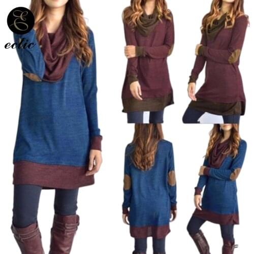 Womens Winter Fashion 2021 Robe Femme Ete Plus Size Xl 5xl Patch Dress Turtleneck Color Block Dress Tunics Long Sleeve Sukienka