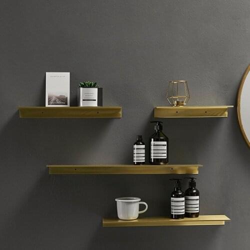 Gold Aluminum Bathroom Shelf Wall Mounted Shelf For Toilet Kitchen No Drilling Cosmetic Toiletries Storage Rack Bathroom Product