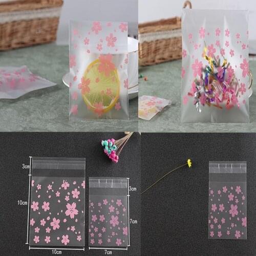 100pcs Gift Packing Bags Flower Self Adhesive Plastic Bags Cellophane Sweet Cookies Candy Cookies Package Party wedding decor