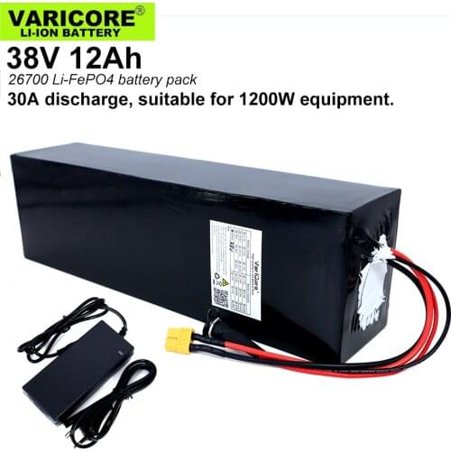 38V 12Ah 12S3P 26700 Lifepo4 Battery Pack with 30A Maximum 60A Balanced BMS for Electric Boat E-bike 38.4V Lawn mower+Charger