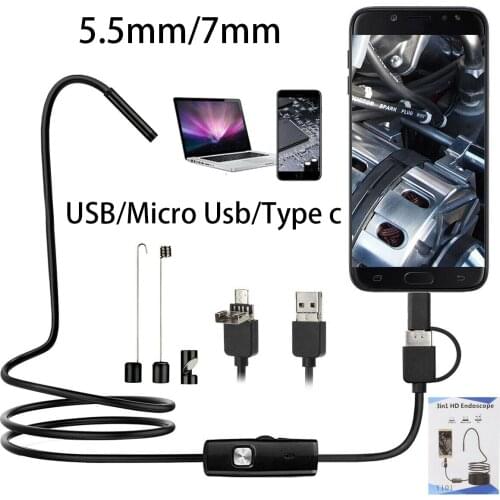5.5mm/7mm USB Video Endoscope Type c Endoscopic Piping Inspection Snake Camera Sewer Car Borescope for Android Mobile Smartphone