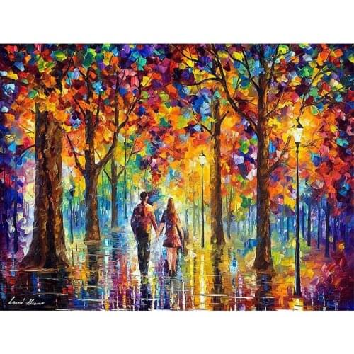 5d Diy Diamond Painting Rain Couple Landscape Full Square round Rhinestones Diamond Embroidery street night Cross Stitch Mosaic