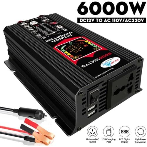 LCD Solar Car Home Power Inverter 12V to AC 220V 110V 6000W Inverter Voltage Transformer Converter Dual USB Modified Sine Wave
