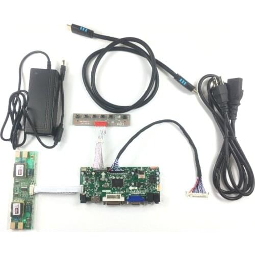 Free Shipping DVI VGA Audio LCD Controller Board +LVDS cable+In12V 4A Power Adapter+Iverter board+OSD board+ Cable