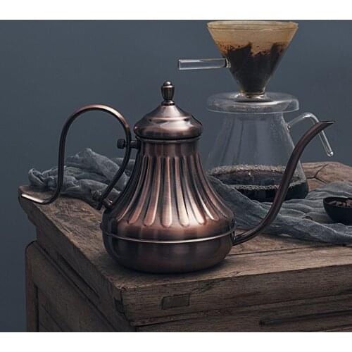 Retro Stainless Steel Tea and Coffee Pot with Thermometer, Gooseneck Thin Spout, Can Be Poured In V60 Dripper Long Spout