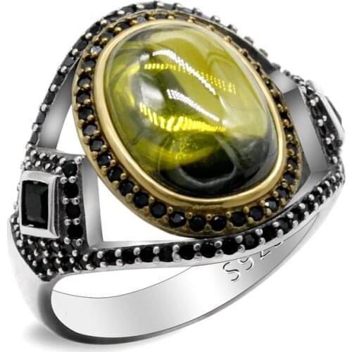 Zircon 925 Silver Vintage Mens Ring Hollow Design Religious Jewelry Punk Style Turkish Gift Minimalist Cocktail Party Design fo