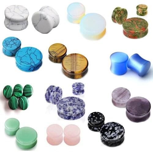 Fanpeijy 2pcs/lot Nature stone Ear Plug and Tunnels Glass Opal Stone Earring Piercing Gagues Expander Stretcher Earlet Men Woman