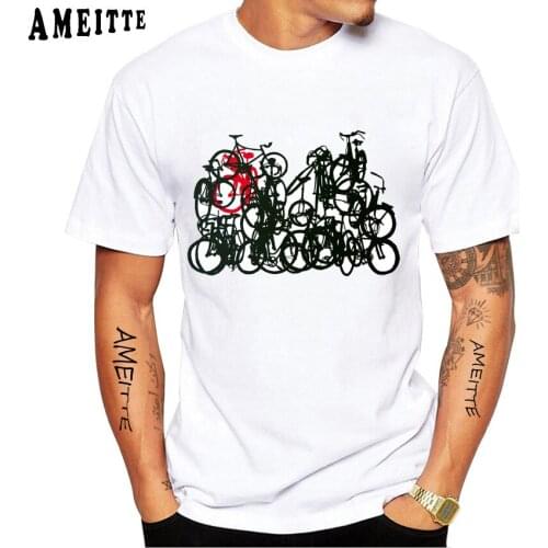 New Summer Men Short Sleeve Vintage Classic Track Bicycle Art T-Shirt Hip Hop Boy White Casual Tees Disarray Bike Design Tops