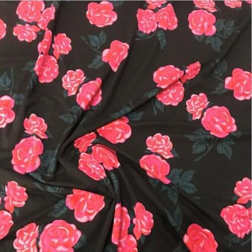 Good Stretch Combed Modal Knitted Fabric Rose Flower Printed Knitted Cotton Fabric for Diy Baby T-shirt Sewing Dress Clothing