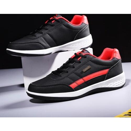 PU Leather Trainers Male Sneakers Man Sport Shoes Tennis Run Shoes Mens Sports Shoes Black Arena Fitness Tennis Athletic A-374