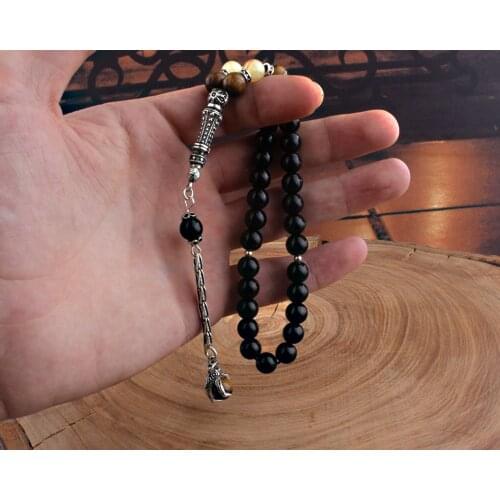 Natural Onyx 925 Silver Tassel 33 Beads Prayer Beads Tasbih Allah Muslim Salat Rosary Men Women Meditation Jewelry From Turkey