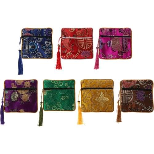 Classic Chinese Embroidery Jewelry Bag Organizer Silk Tassel Traditional Pouch Jewerly Storage Bag