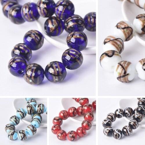 Round 14mm Strips Foil Pattern Handmade Lampwork Glass Loose Beads For Jewelry Making DIY Crafts Findings