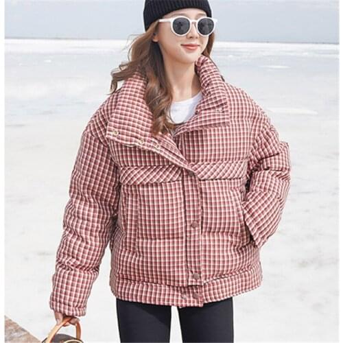 Short Cotton Coat Women 2020 Winter New Fashion High Quality Plaid Stand Collar Long Sleeve Thick Warm Jacket Trend 203