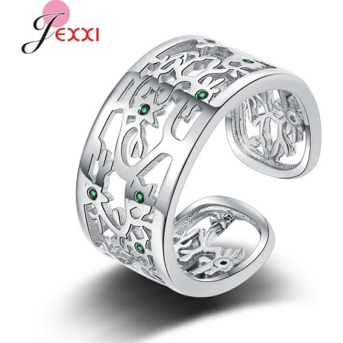 Statement Hollow Green Zircon Tree-shaped Trendy Rings for Women Girls Big Wide Open Ring Trendy Jewelry Wedding Gift