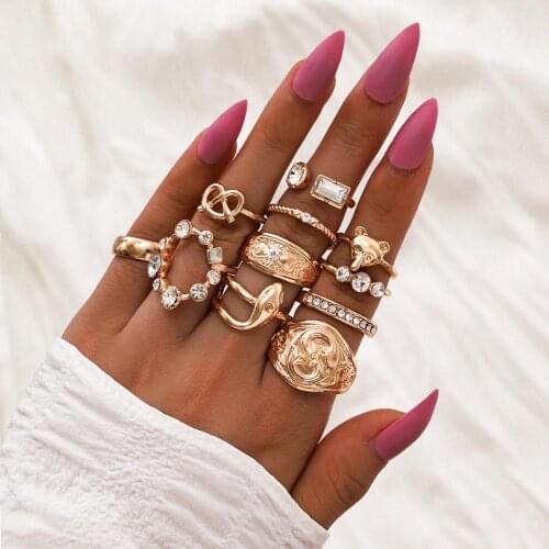 Fashion Ins Wind Geometric Joint Ring Personality Fox Head Snake Knotted Ring 11 Piece Set Ladies Ring Set