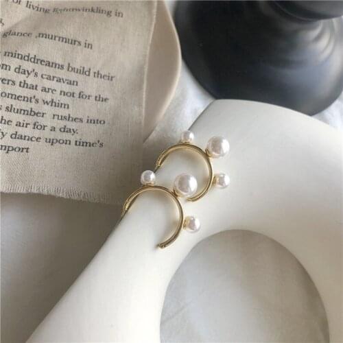 Fashion popular openings geometric restoring ancient ways round pearl earring female niche joker earrings