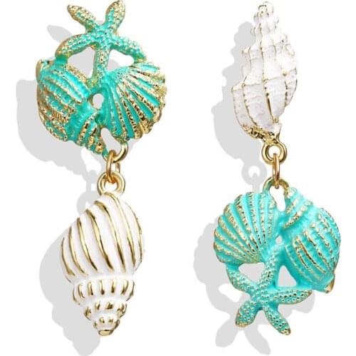 Fashion Green Starfish Conch Dangle Earrings For Women Girl Geometric Earring Beach Jewelry Wedding Party