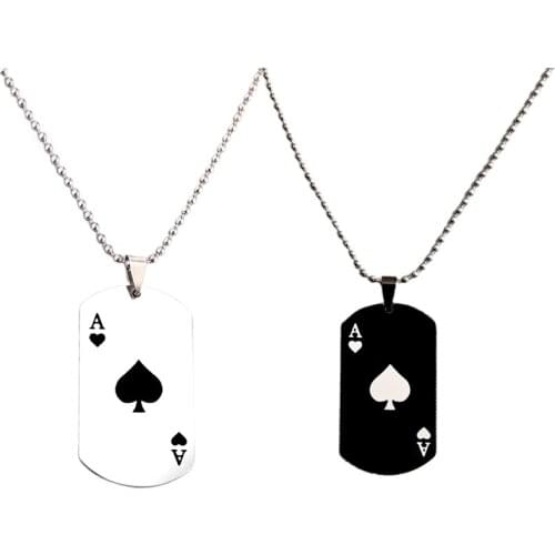 Lucky Ace of Spades Stainless Steel Mens Necklace Silver Color Poker Pendant Necklaces for Women Fortune Playing Cards Jewelry