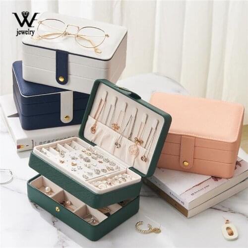 WE New Wear-resista Leather Jewelry Box Travel Jewelry Organizer Threen-layers Necklace Earring Storage Box for Women Gifts