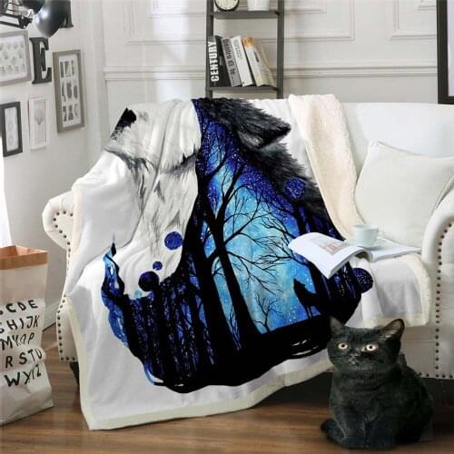 New digtial art wolf n trees 3d fleece super thick blanket waterproof throw blanket