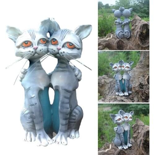 Newly Cute Cat Ornament Hand Painted Resin Crafts Outdoor Animals Statue for Home Garden Courtyard Decoration