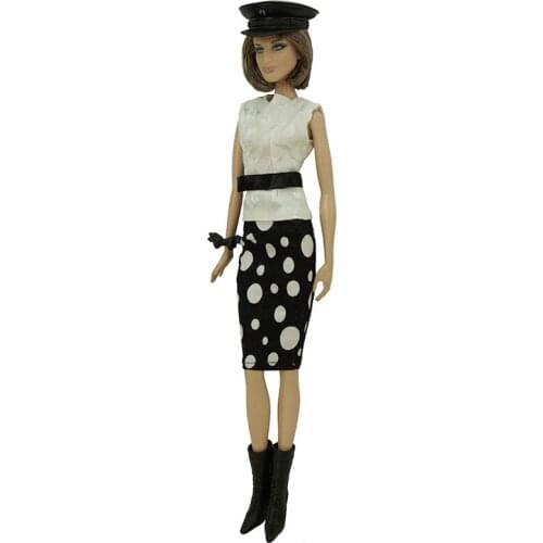 1/6 BJD Doll Clothes For Barbie Accessories Fashion Polka Outfit Office Lady Costume Clothing Hat Shirt Top Skirt Boots Kids Toy