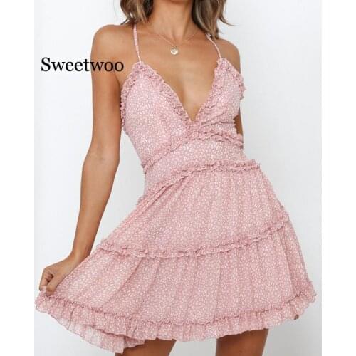 Print Backless Dress Women Beach Style Spaghetti Strap A-line Dress Femme Casual Sleeveless Summer Dress Vestidos