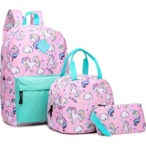School Bag for Girls Unicorn Backpack Cute School Backpack Set Lightweight Travel with Lunch Box and Pencil Case