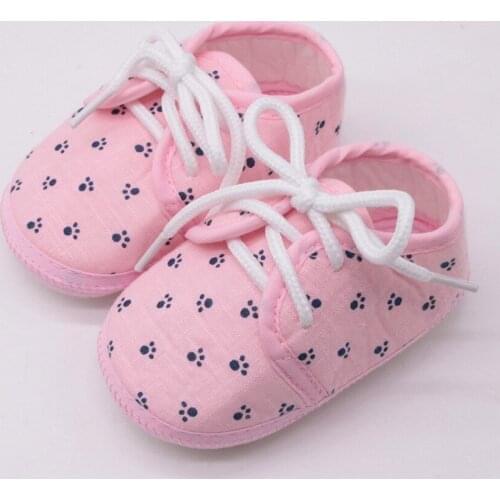 #EW Cute Cotton Fabric Shoes Newborn Baby Girls Lace-up Shoes Foot Print Plaid Non-Slip Footwear Crib Shoes chaussures fille