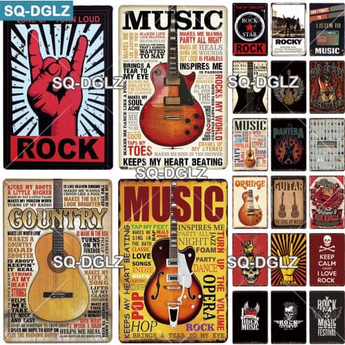 [SQ-DGLZ] MUSIC GUITAR Metal Sign Bar Wall Decoration Tin Sign Vintage Metal Signs Home Decor Painting Plaques Art Poster