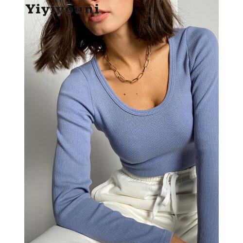 Yiyiyouni Casual Screw Thread Long Sleeve Pullovers Women Vintage Cotton Knitted Sweaters Women Korean Basic Black White Tops